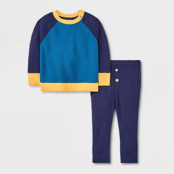 Baby Boys' Colorblock Cozy Waffle Top & Bottom Set | Cat & Jack | 6-9 M - Picture 9 of 9